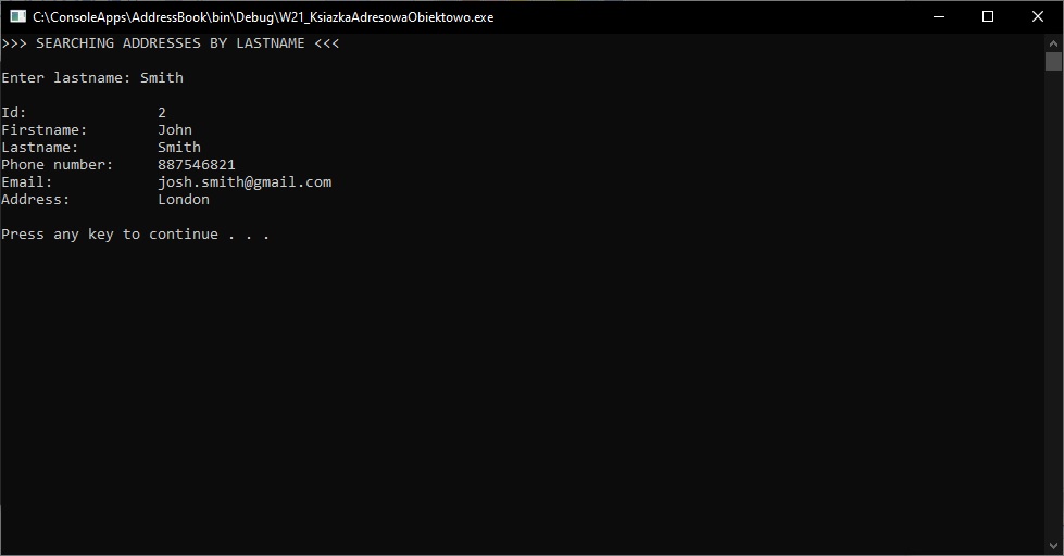 ConsoleAddressBookLastname