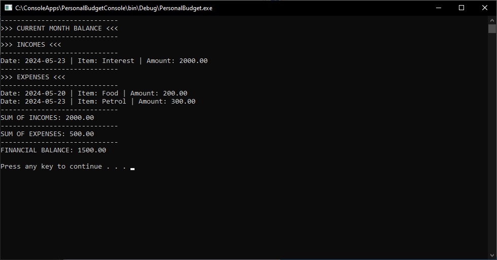 ConsolePersonalBudgetCurrent
