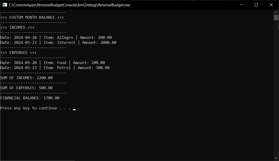 ConsolePersonalBudgetCustom