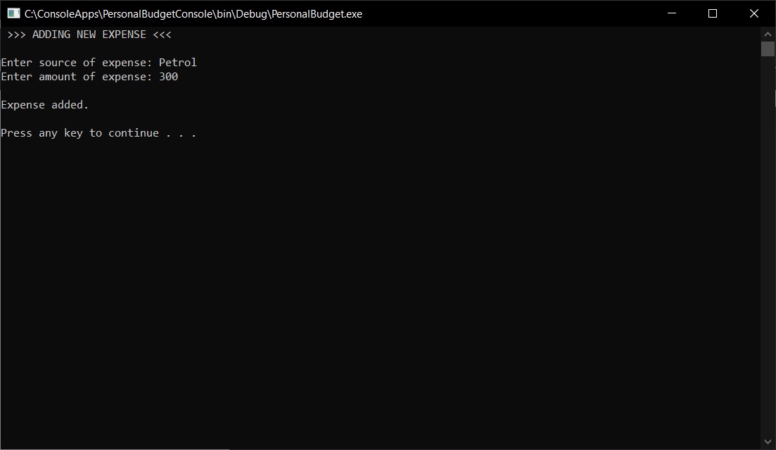 ConsolePersonalBudgetExpense