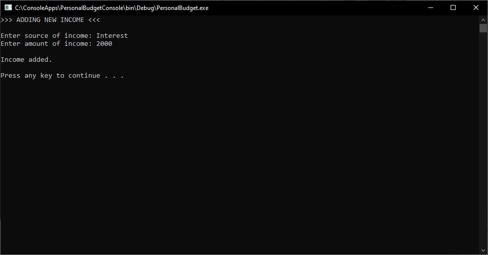 ConsolePersonalBudgetIncome