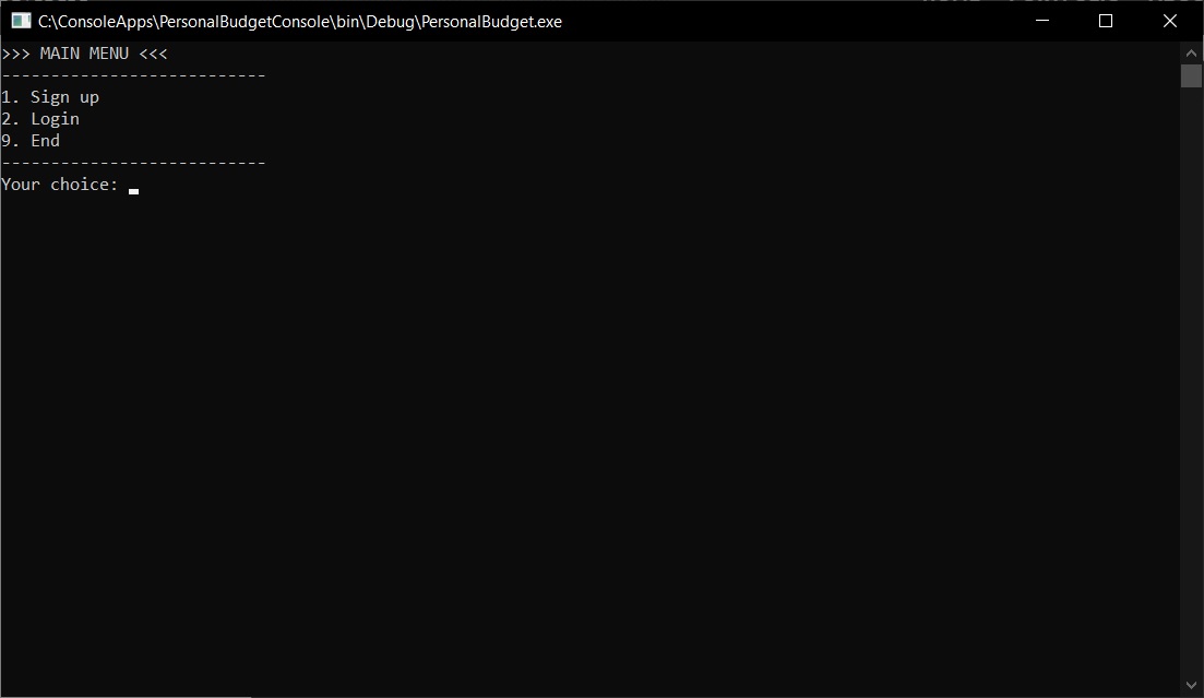 ConsolePersonalBudgetMain