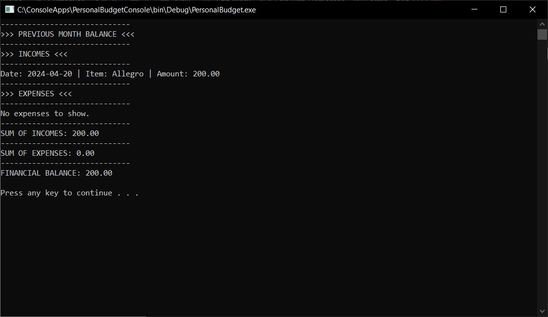 ConsolePersonalBudgetPrevious